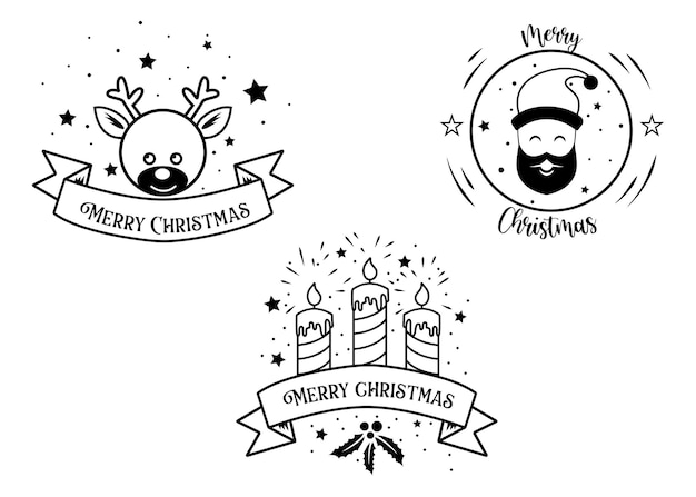 Vector merry christmas and happy new year sticker vector illustration isolated on white