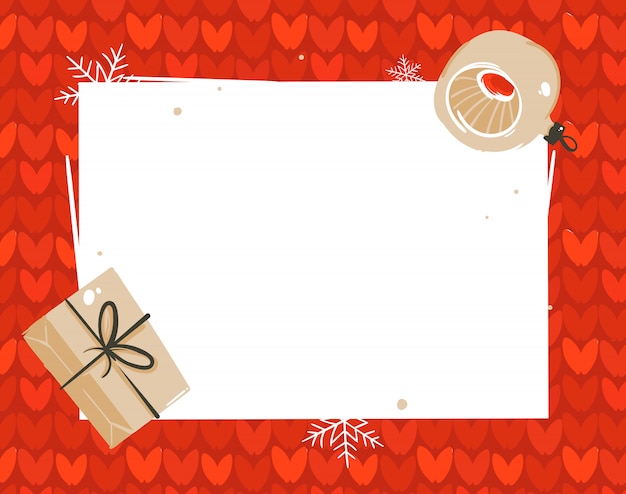 Vettore buon natale e felice anno nuovo tempo illustrazioni cartolina d'auguri modello tag con scatole regalo a sorpresa e posto per il vostro testo isolato su sfondo bianco