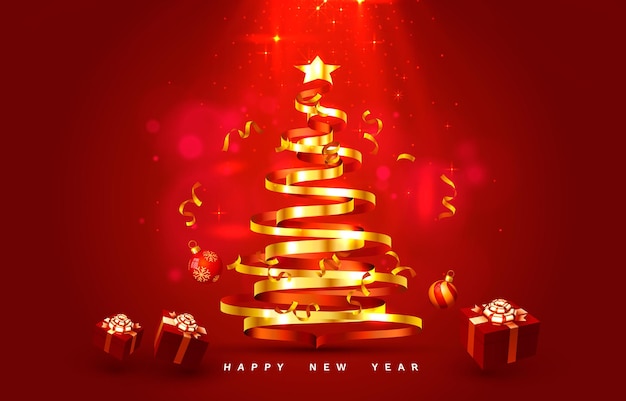 Merry christmas happy new year tree with toys card banner vector