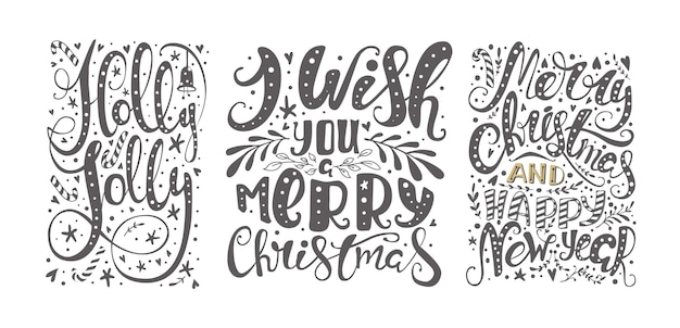 Merry Christmas and Happy New Year typography collection Holiday related lettering templates