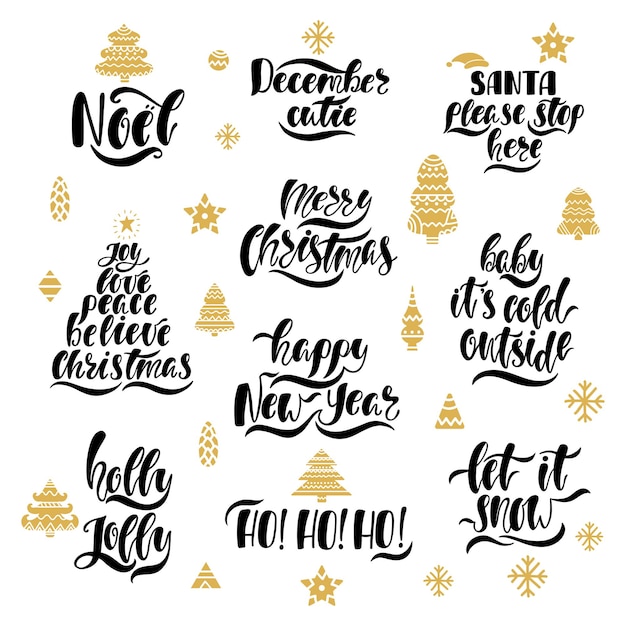 Vector merry christmas and happy new year typography design