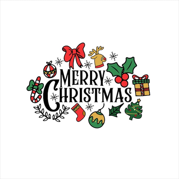 Merry christmas and happy new year typography set. holiday related lettering templates for greeting