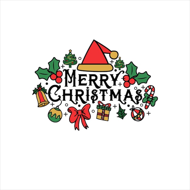 Merry Christmas and Happy New Year typography set. Holiday related lettering templates for greeting