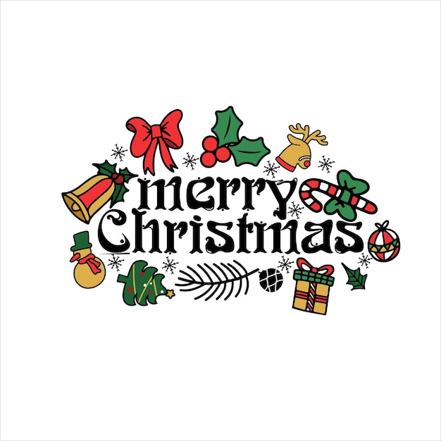 Merry Christmas and Happy New Year typography set. Holiday related lettering templates for greeting