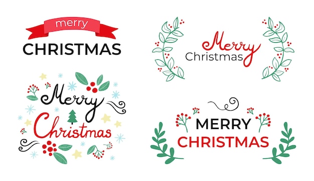 Merry Christmas Happy New Year Typography set Vector logo emblems text design