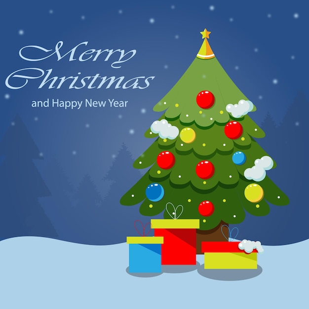 Merry Christmas and Happy New Year.Vector illustration with Christmas tree.