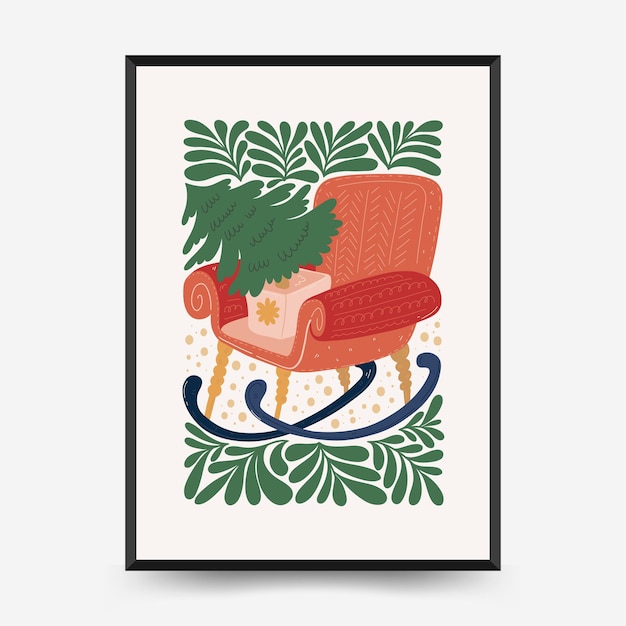 Modello di volantino o poster verticale di buon natale e felice anno nuovo stile matisse moderno e alla moda