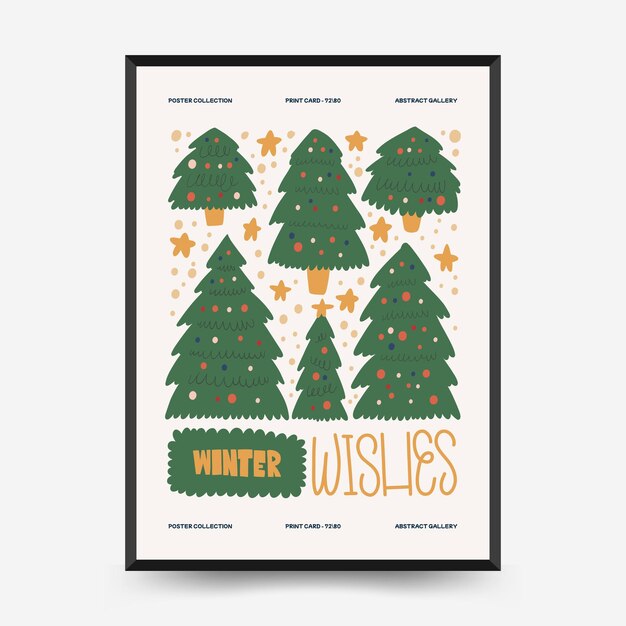 Merry Christmas and Happy New Year vertical flyer or poster template Modern trendy Matisse style