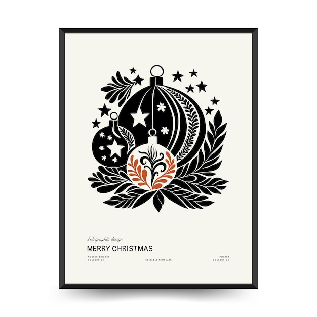 Merry Christmas and Happy New Year vertical flyer or poster template Modern trendy Matisse style