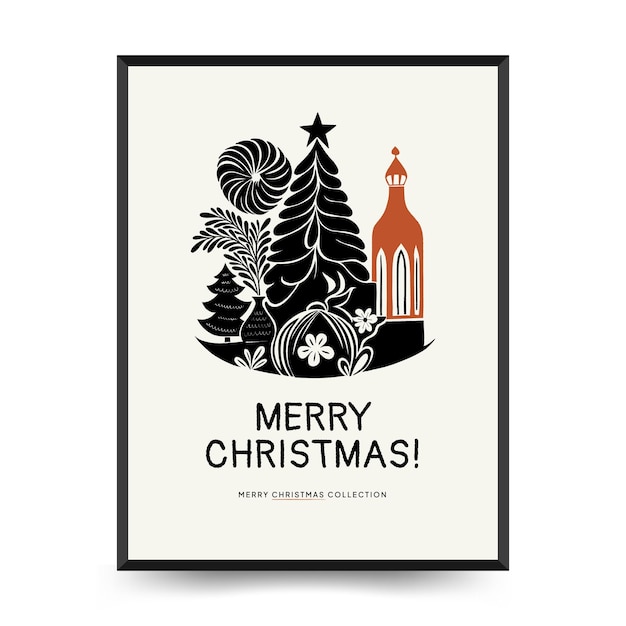 Merry christmas and happy new year vertical flyer or poster template modern trendy matisse style