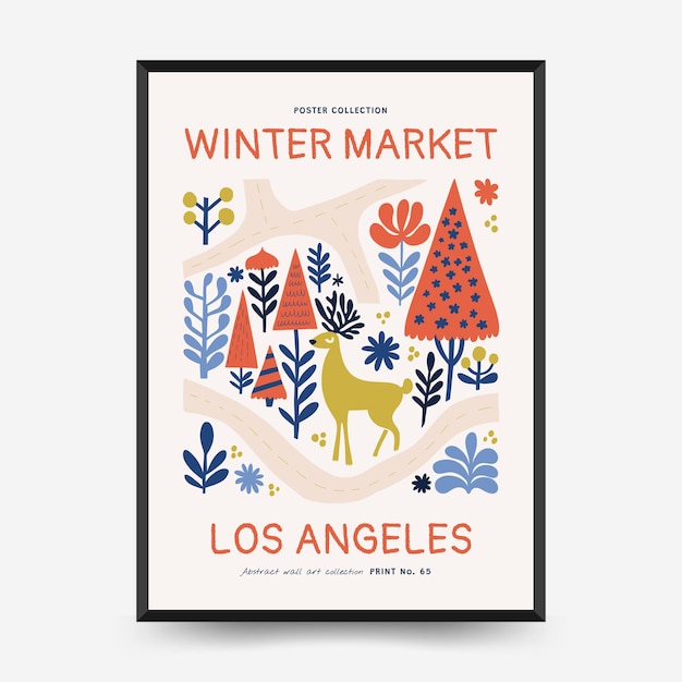 merry christmas and happy new year vertical flyer or poster template modern trendy matisse style