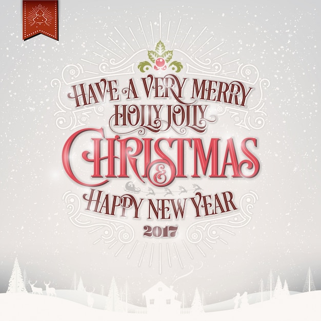 Merry christmas and happy new year vintage background with typography