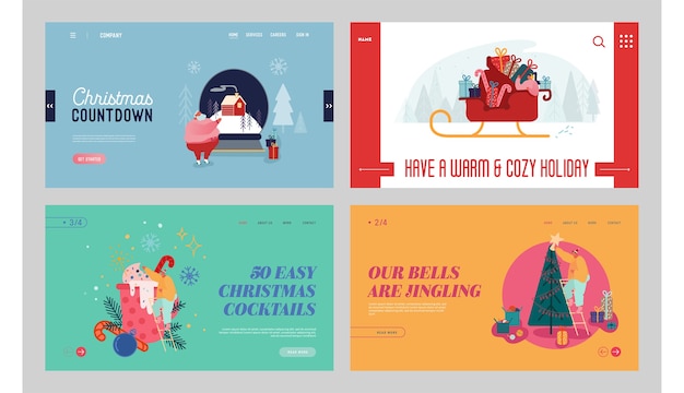 Merry christmas and happy new year website landing page set.