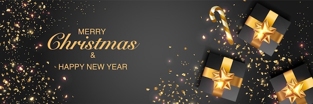 Merry christmas and happy new year winter holiday december flying golden confetti golden luxury