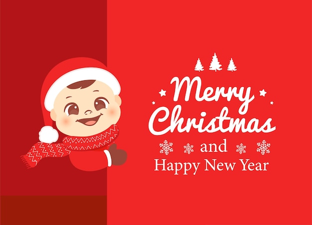 Merry christmas and happy new year with cute baby santa