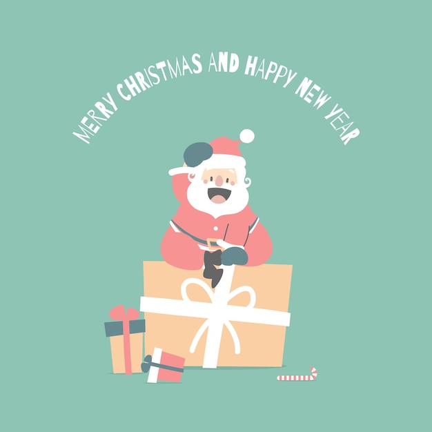 겨울 시즌에 귀여운 산타 클로스와 선물 선물과 함께 메리 크리스마스와 새해 복 많이 받으세요