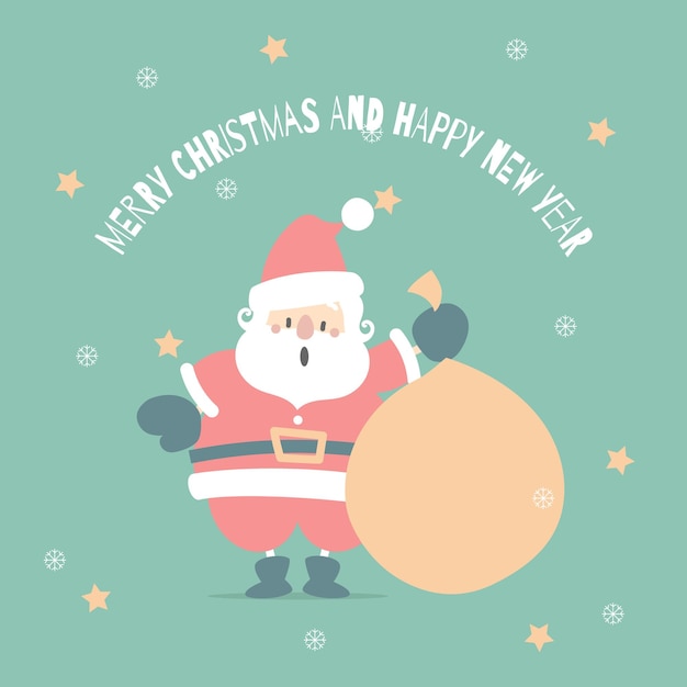 Merry christmas and happy new year with cute santa claus and present gift