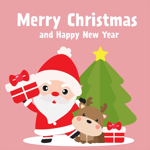 Merry christmas and happy new year with cute santa clause card