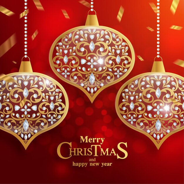 Merry Christmas and happy new year with gold patterned and crystals on paper color.