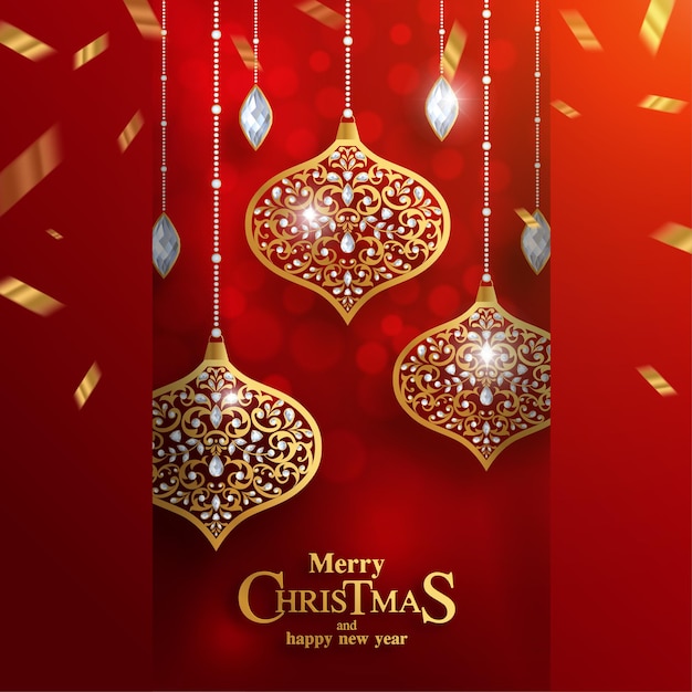 メリークリスマスと新年あけましておめでとうございます。金の模様と紙の色のクリスタル。