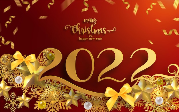 Merry christmas and happy new year with gold patterned and crystals on paper color.