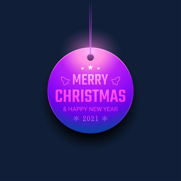 Merry Christmas and happy new year with hanging ornaments and neon light color