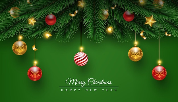 Merry christmas and happy new year with ornament on green background