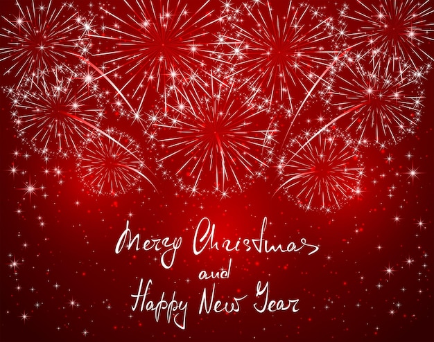 Vector merry christmas and happy new year with red sparkle firework