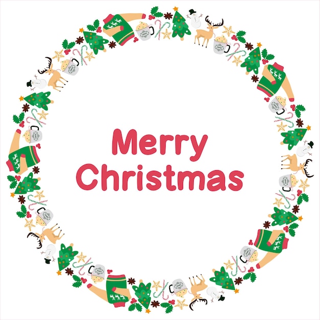 Merry Christmas and Happy New Year Wreath on a white background with empty space to insert text