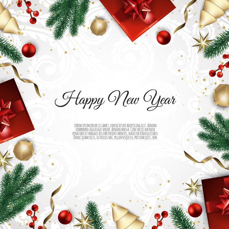 Vector merry christmas and happy new year, xmas background with gift box, snowflakes and balls design,