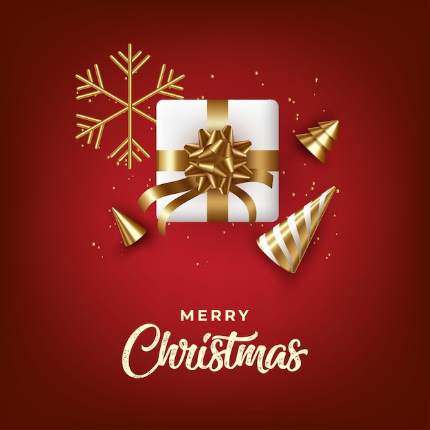 メリークリスマスと新年あけましておめでとうございますクリスマスの背景とギフトボックス雪片とクリスマスコーン