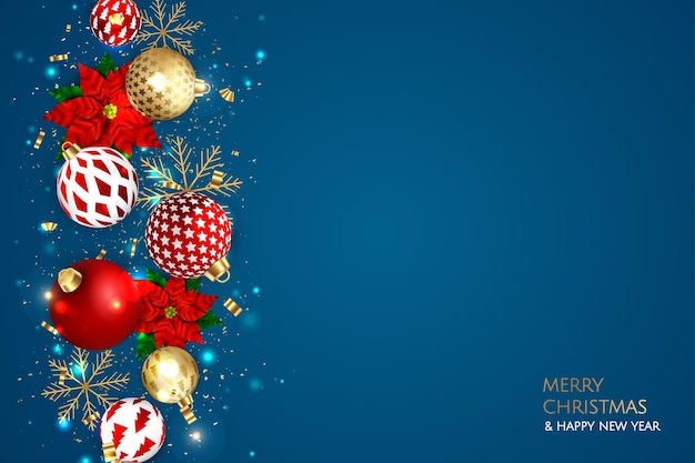 Premium Vector | Merry christmas and happy new year. xmas background with  snowflakes and balls design.