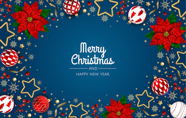 Merry christmas and happy new year xmas festive background with realistic 3d objects white and gold balls