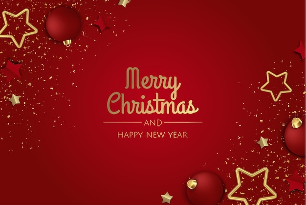 Merry Christmas and Happy New Year Xmas Festive background with realistic 3d objects white and gold balls