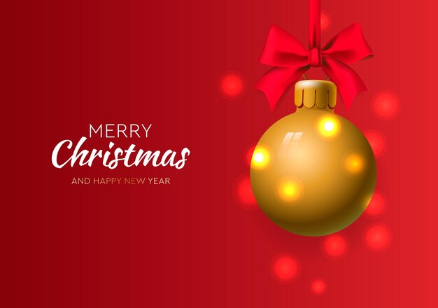 Веселого Рождества и счастливого Нового года Рождественский золотой шар Праздничное рождественское украшение векторное изображение