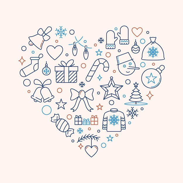 Buon natale illustrazione a forma di cuore felice anno nuovo banner creativo