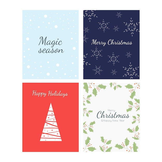 Merry Christmas holiday card set flat style vector illustration