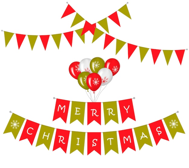 Premium Vector | Merry christmas holiday decorations. balloon bunch and ...