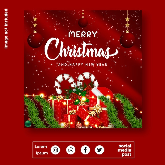 Merry christmas holiday festival card with 3d decorative elements