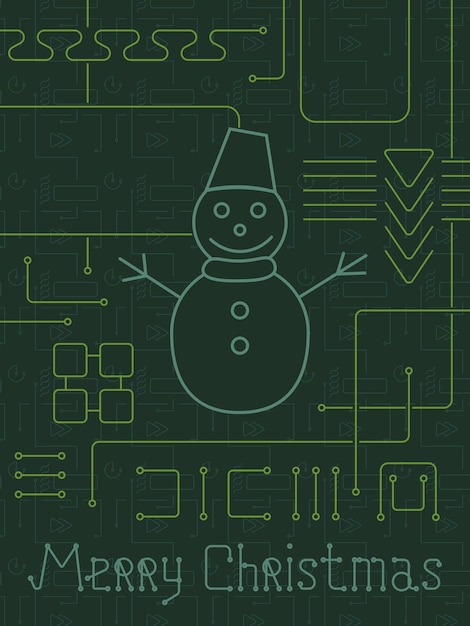 merry christmas holiday greeting card geometry lines art techno style line art design