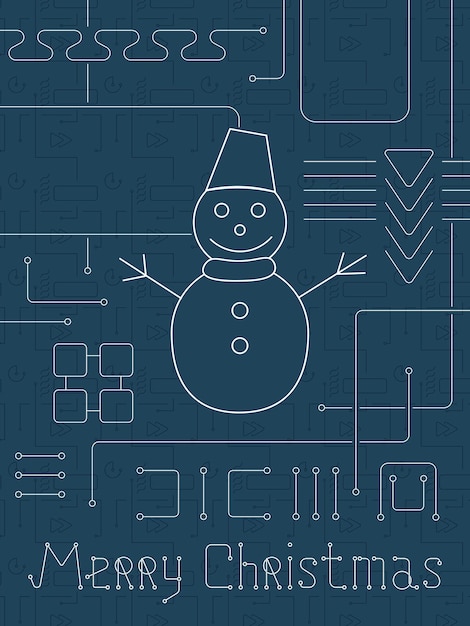merry christmas holiday greeting card geometry lines art techno style line art design