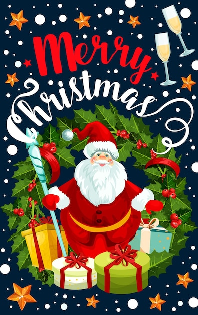 Vector merry christmas holiday santa vector greeting card