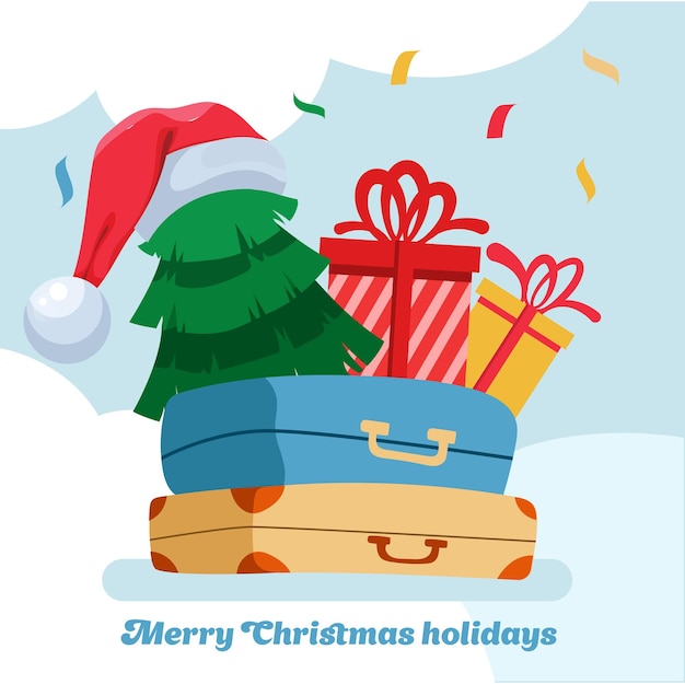 Merry Christmas holidays greeting card Vector illustration in flat cartoon style