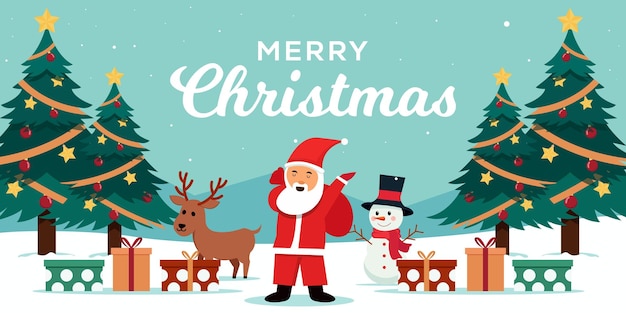 merry christmas horizontal banner illustration in flat design