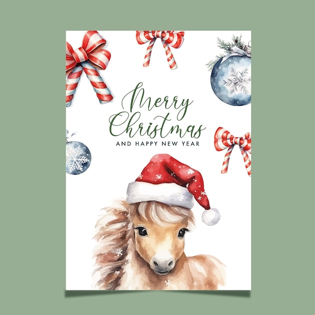 Premium Vector Merry christmas horse santa hat 2024 vector watercolor