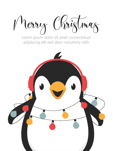 Merry Christmas illustratie kaart. Leuk pinguïnkarakter.