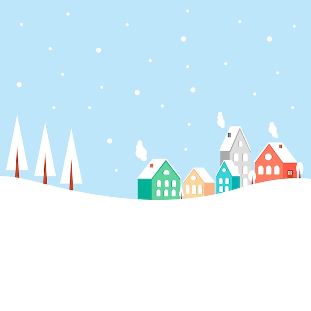 Merry Christmas illustration Nice houses with snowfall Flat style illustration