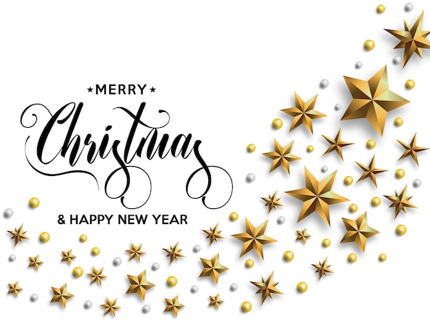 Merry Christmas inscriptie versierd met gouden sterren