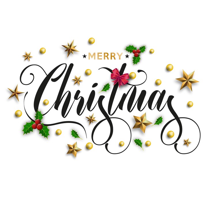 Vector merry christmas inscriptie versierd met gouden sterren