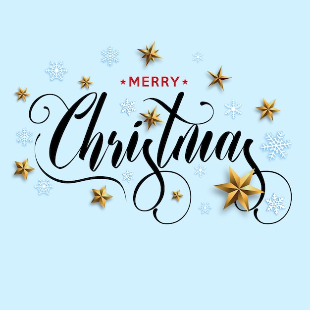 Merry Christmas inscription decorated with gold stars